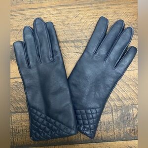 Elegant Navy Blue Leather Gloves